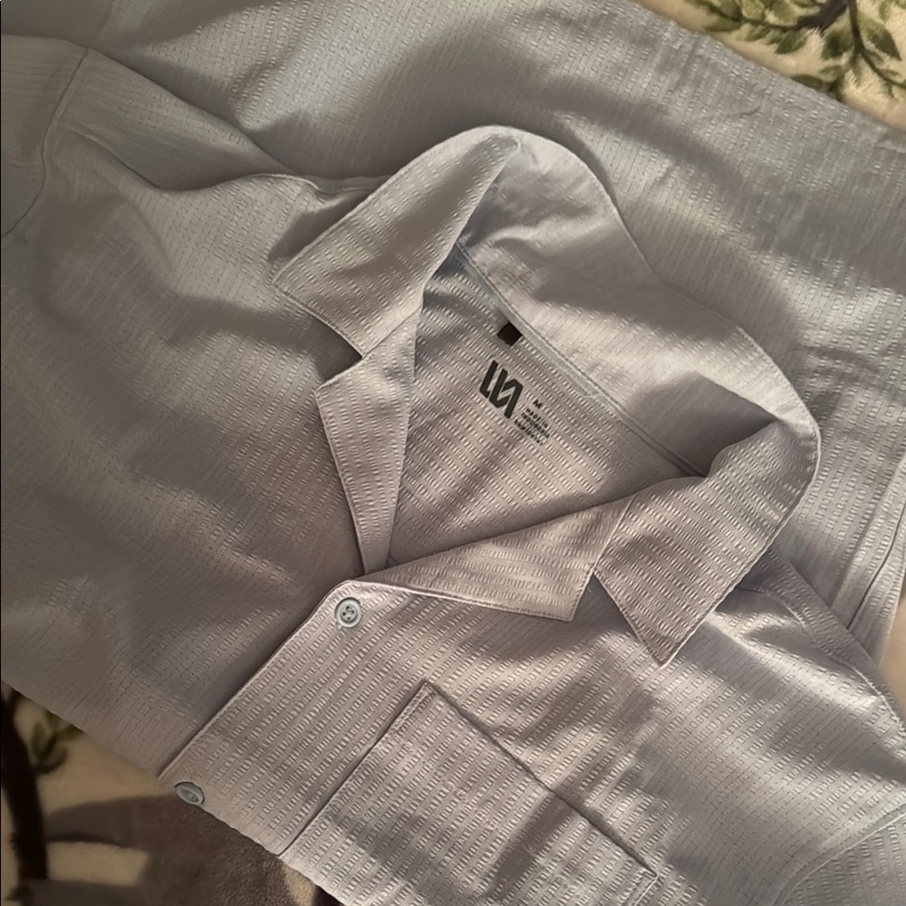 Men's VRST Light Blue Textured Short Sleeve Button Shirt